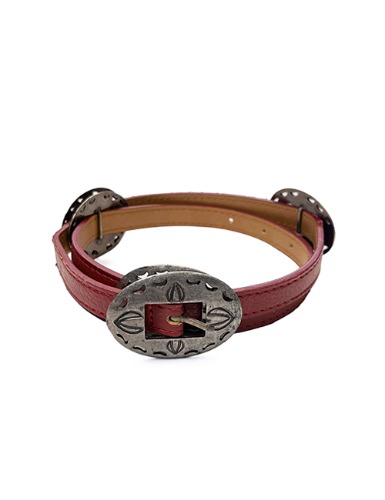 CONCHO LEATHER BELT IN DEEP RED